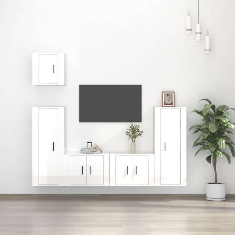 5-delige Tv-meubelset bewerkt hout hoogglans wit MeubelReus