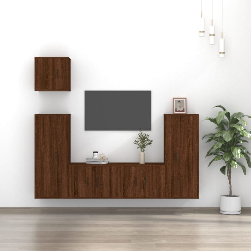 5-delige Tv-meubelset bewerkt hout bruin eikenkleur MeubelReus