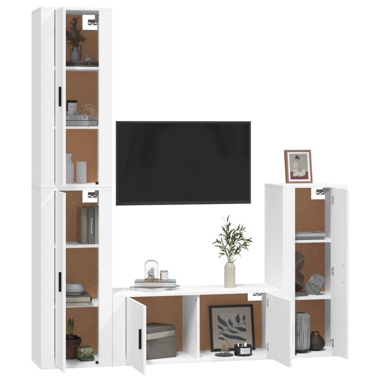 4-delige Tv-meubelset bewerkt hout wit MeubelReus