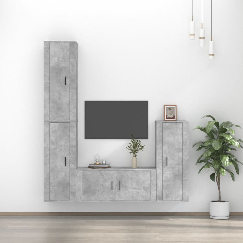 4-delige Tv-meubelset bewerkt hout betongrijs MeubelReus