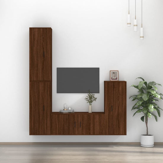 4-delige Tv-meubelset bewerkt hout bruin eikenkleur MeubelReus
