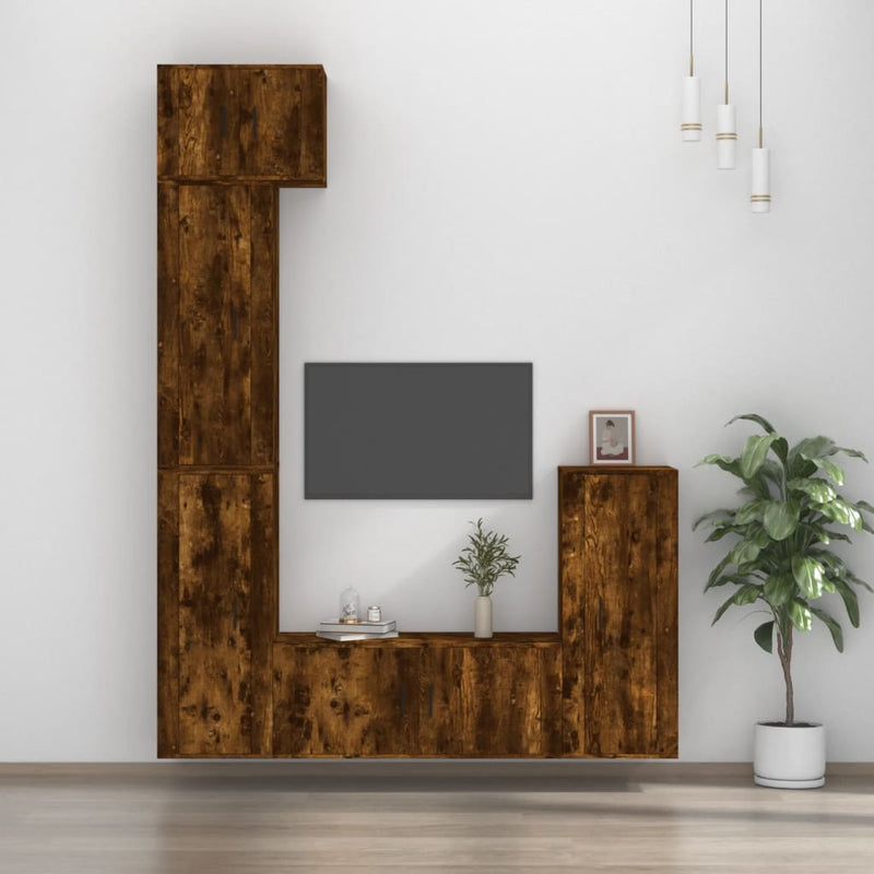 5-delige Tv-meubelset bewerkt hout gerookt eikenkleurig MeubelReus