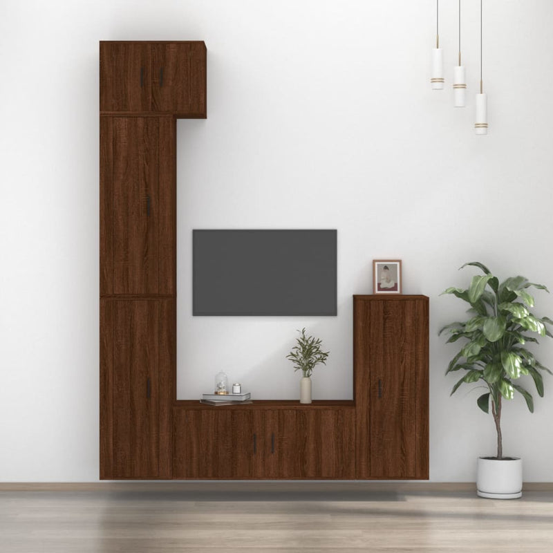 5-delige Tv-meubelset bewerkt hout bruin eikenkleur MeubelReus