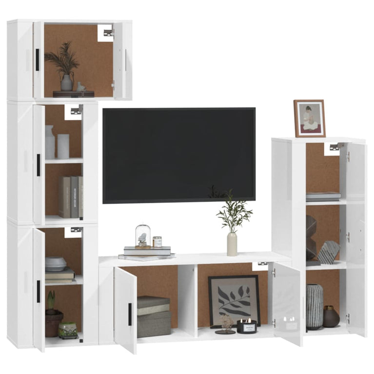 5-delige Tv-meubelset bewerkt hout hoogglans wit MeubelReus