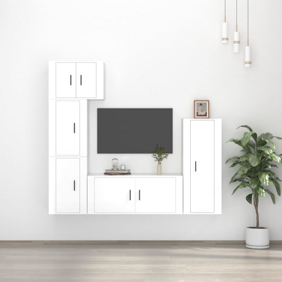 5-delige Tv-meubelset bewerkt hout hoogglans wit MeubelReus