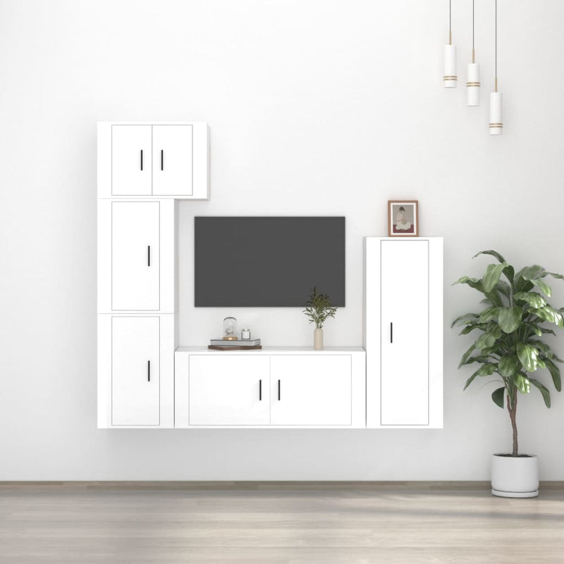 5-delige Tv-meubelset bewerkt hout hoogglans wit MeubelReus