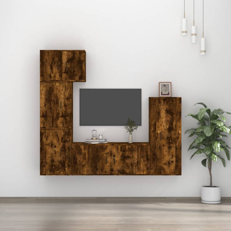 5-delige Tv-meubelset bewerkt hout gerookt eikenkleurig MeubelReus