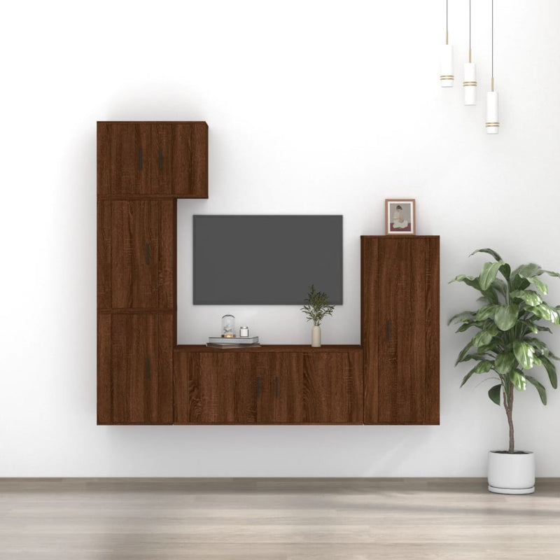 5-delige Tv-meubelset bewerkt hout bruin eikenkleur MeubelReus