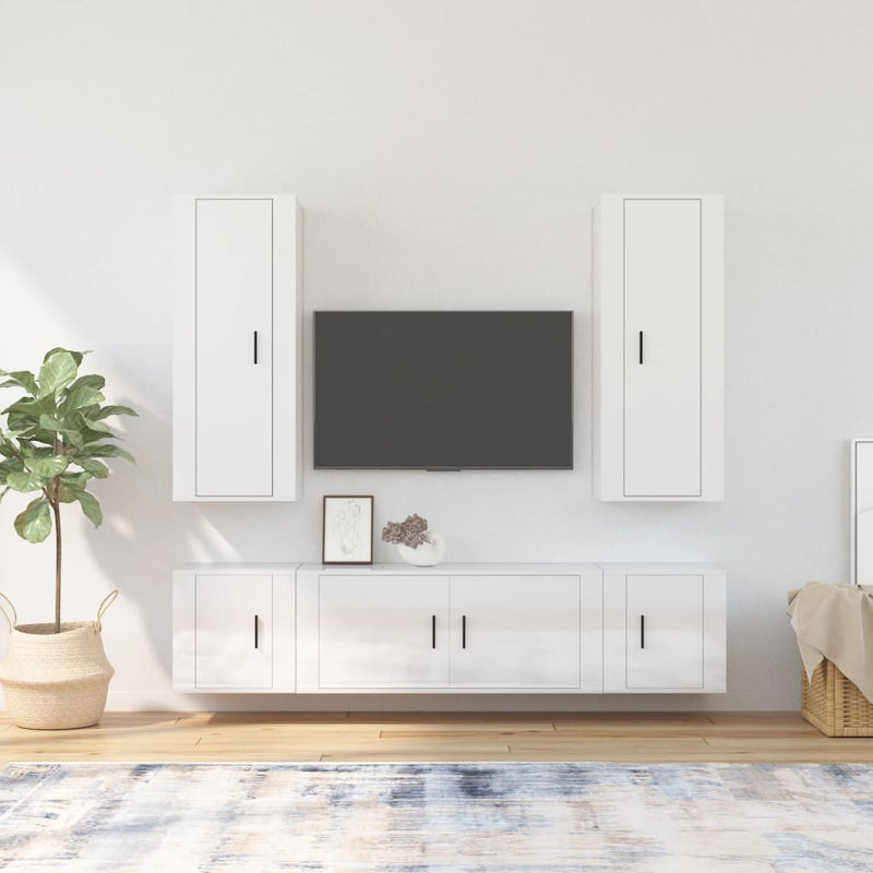 5-delige Tv-meubelset bewerkt hout hoogglans wit MeubelReus