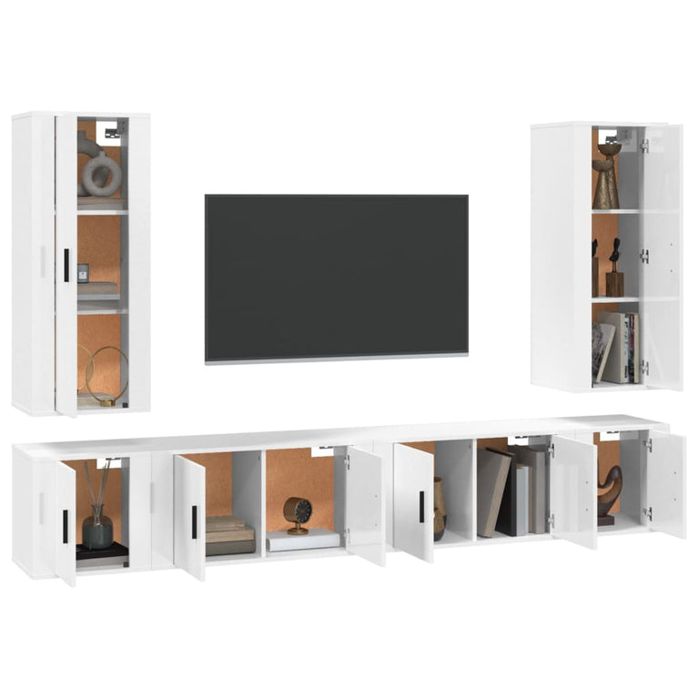 6-delige Tv-meubelset bewerkt hout wit MeubelReus