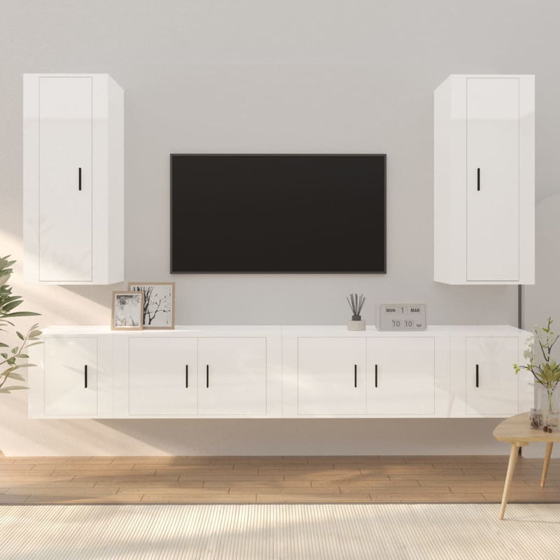 6-delige Tv-meubelset bewerkt hout hoogglans wit MeubelReus