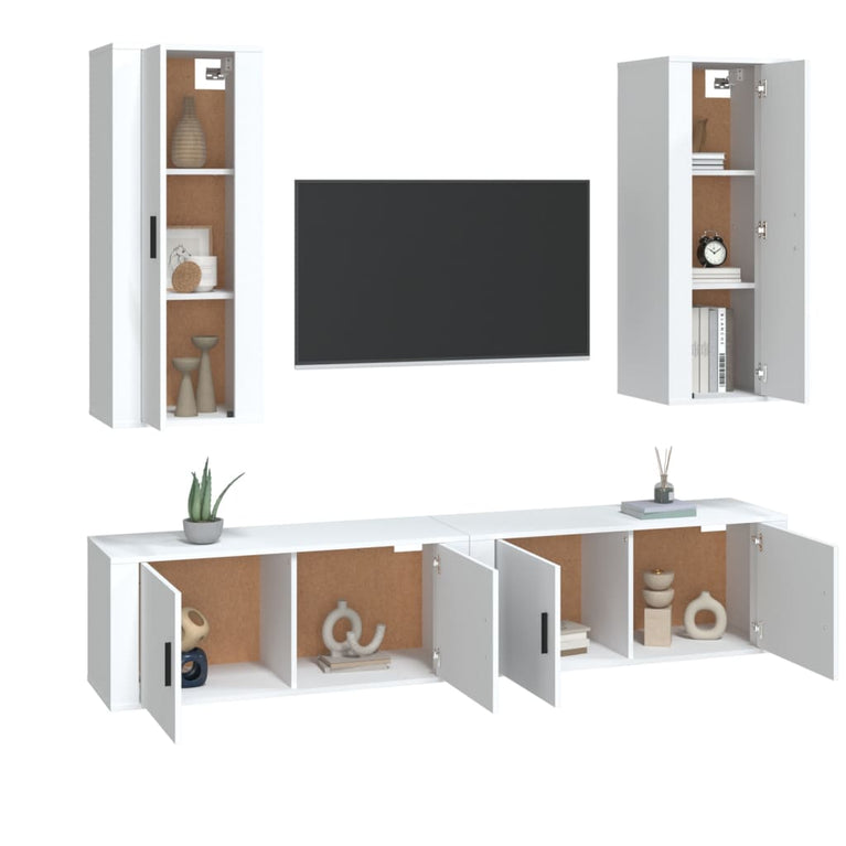 4-delige Tv-meubelset bewerkt hout wit MeubelReus