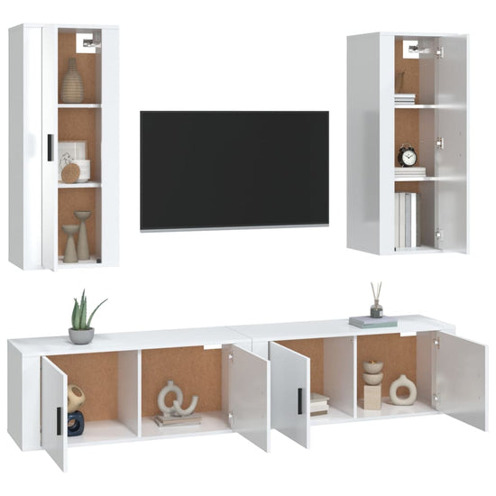 4-delige Tv-meubelset bewerkt hout hoogglans wit MeubelReus