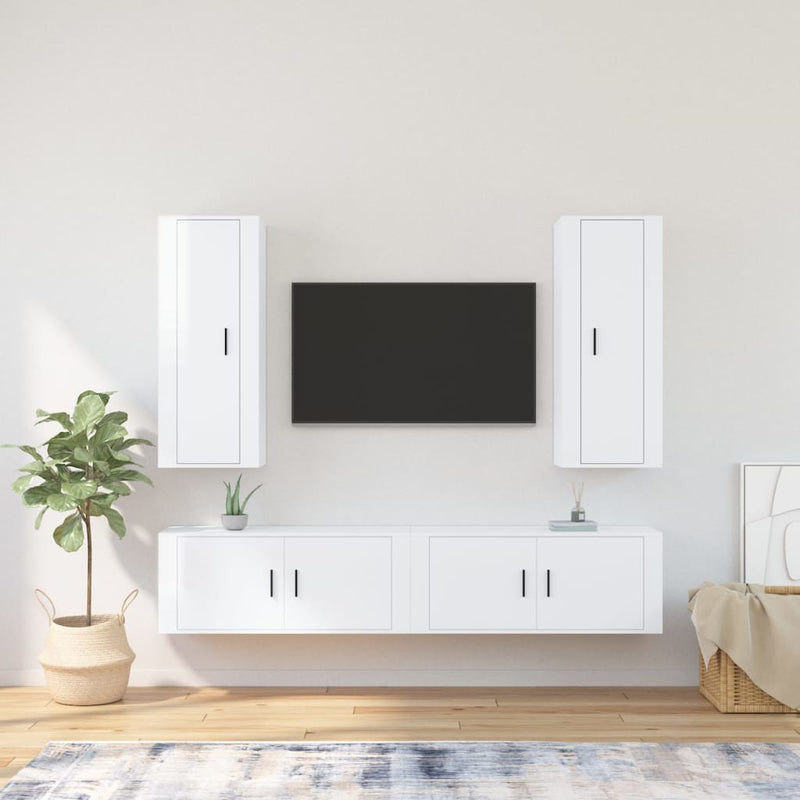 4-delige Tv-meubelset bewerkt hout hoogglans wit MeubelReus
