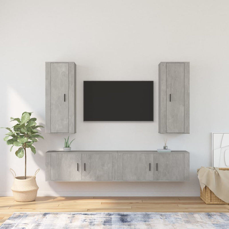 4-delige Tv-meubelset bewerkt hout betongrijs MeubelReus