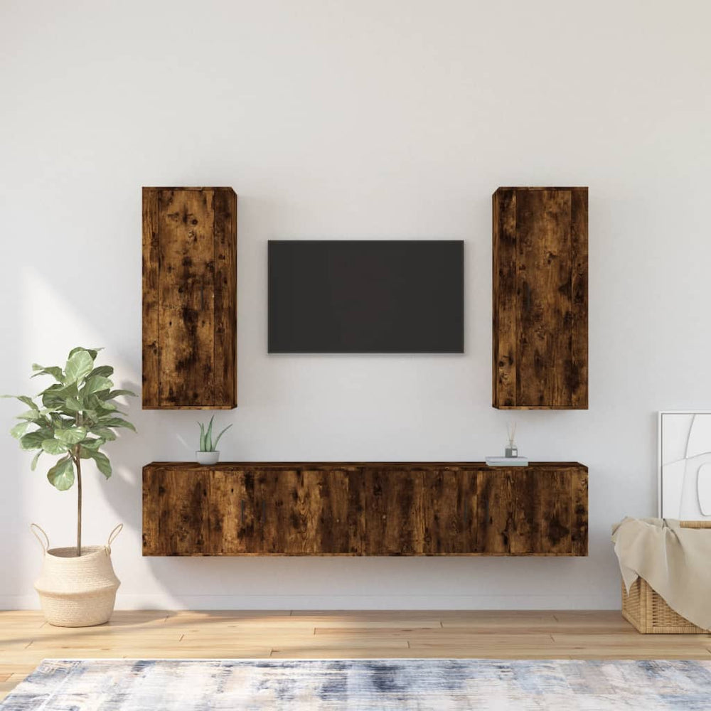 4-delige Tv-meubelset bewerkt hout gerookt eikenkleurig MeubelReus