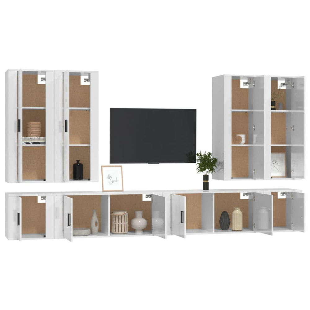 8-delige Tv-meubelset bewerkt hout hoogglans wit MeubelReus