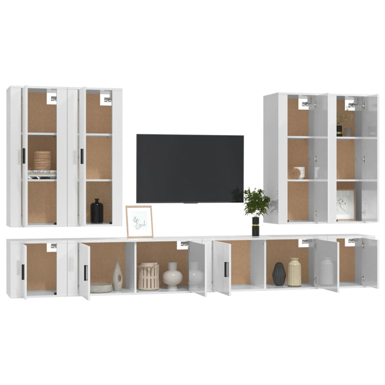 8-delige Tv-meubelset bewerkt hout hoogglans wit MeubelReus