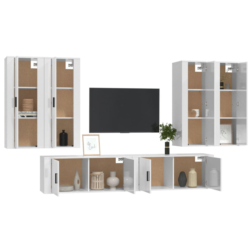 6-delige Tv-meubelset bewerkt hout hoogglans wit MeubelReus