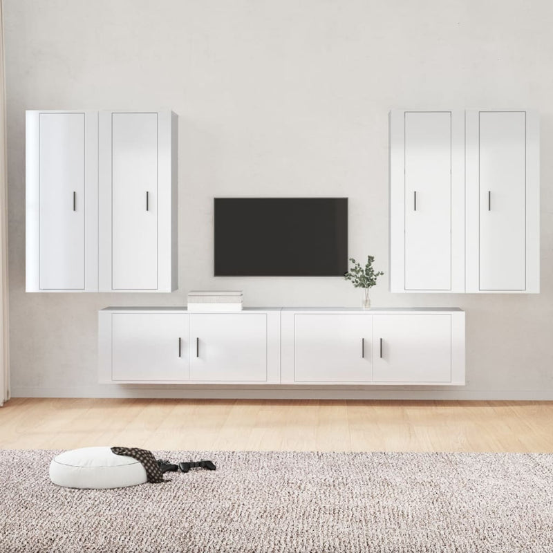 6-delige Tv-meubelset bewerkt hout hoogglans wit MeubelReus