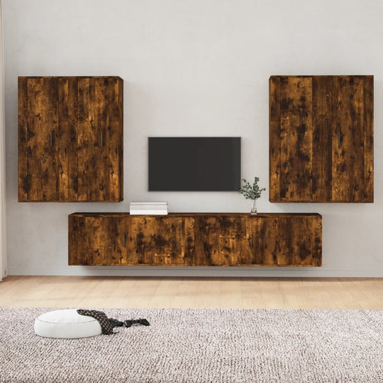 6-delige Tv-meubelset bewerkt hout gerookt eikenkleurig MeubelReus