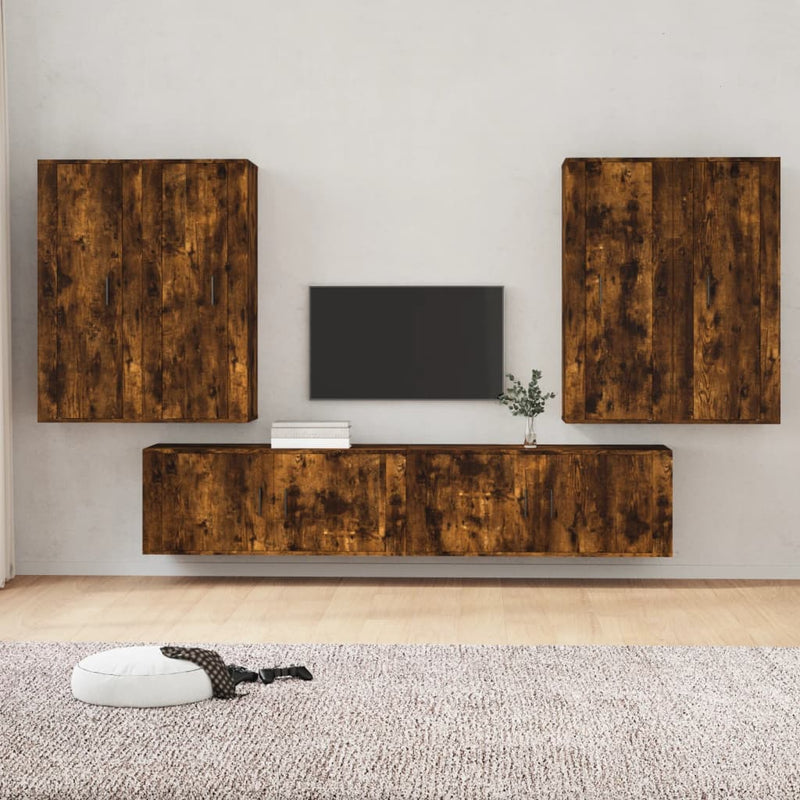 6-delige Tv-meubelset bewerkt hout gerookt eikenkleurig MeubelReus