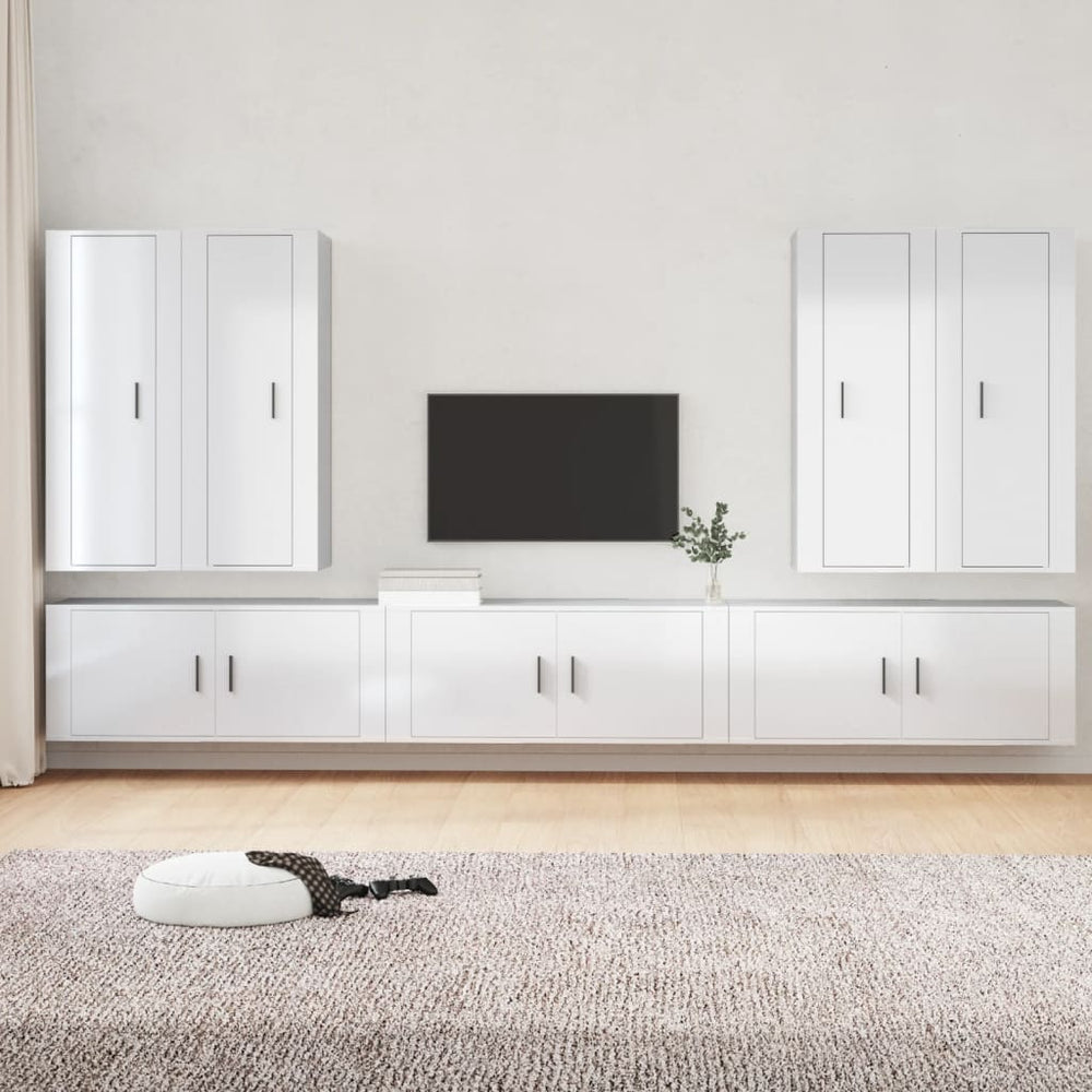 7-delige Tv-meubelset bewerkt hout hoogglans wit MeubelReus