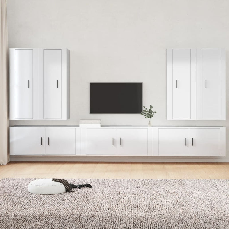 7-delige Tv-meubelset bewerkt hout hoogglans wit MeubelReus