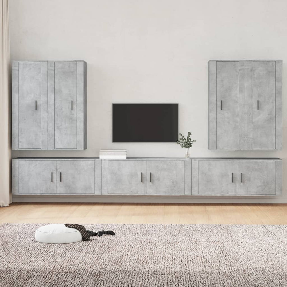 7-delige Tv-meubelset bewerkt hout betongrijs MeubelReus