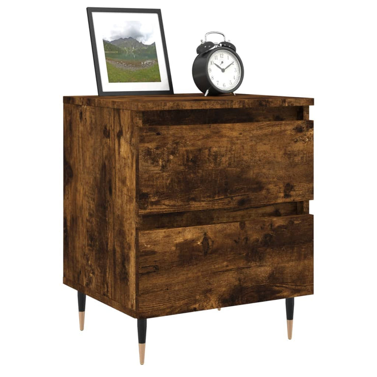 Nachtkastje 40x35x50 cm bewerkt hout gerookt eikenkleurig MeubelReus