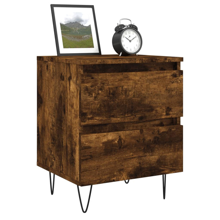 Nachtkastje 40x35x50 cm bewerkt hout gerookt eikenkleurig MeubelReus