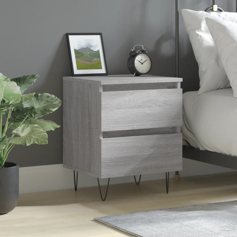 Nachtkastje 40x35x50 cm bewerkt hout grijs sonoma eikenkleurig MeubelReus