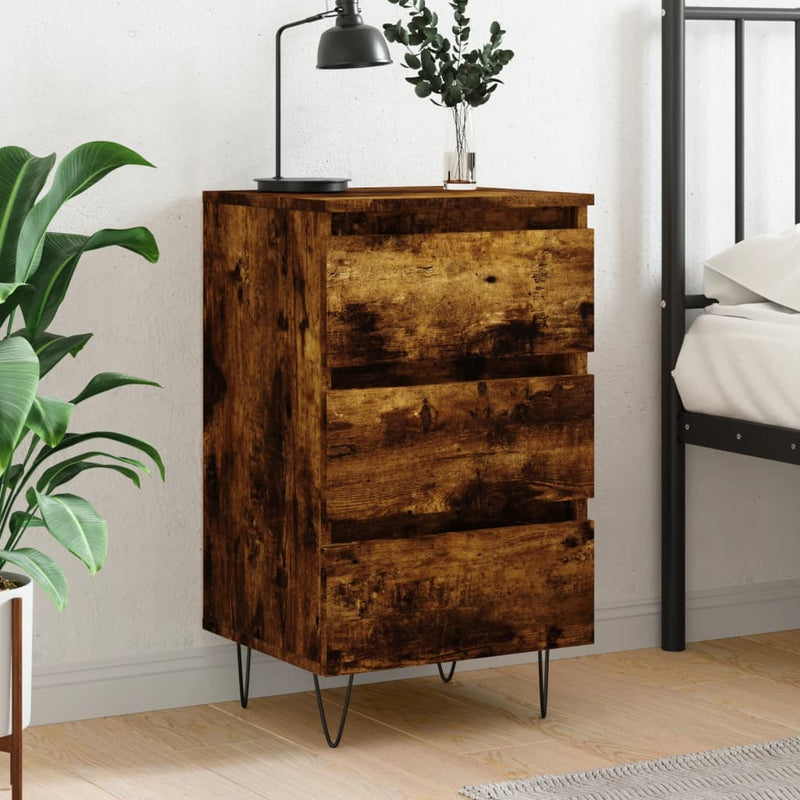 Nachtkastje 40x35x69 cm bewerkt hout gerookt eikenkleurig MeubelReus