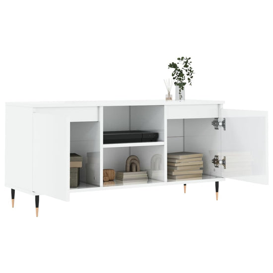 Tv-meubel 104x35x50 cm bewerkt hout hoogglans wit MeubelReus