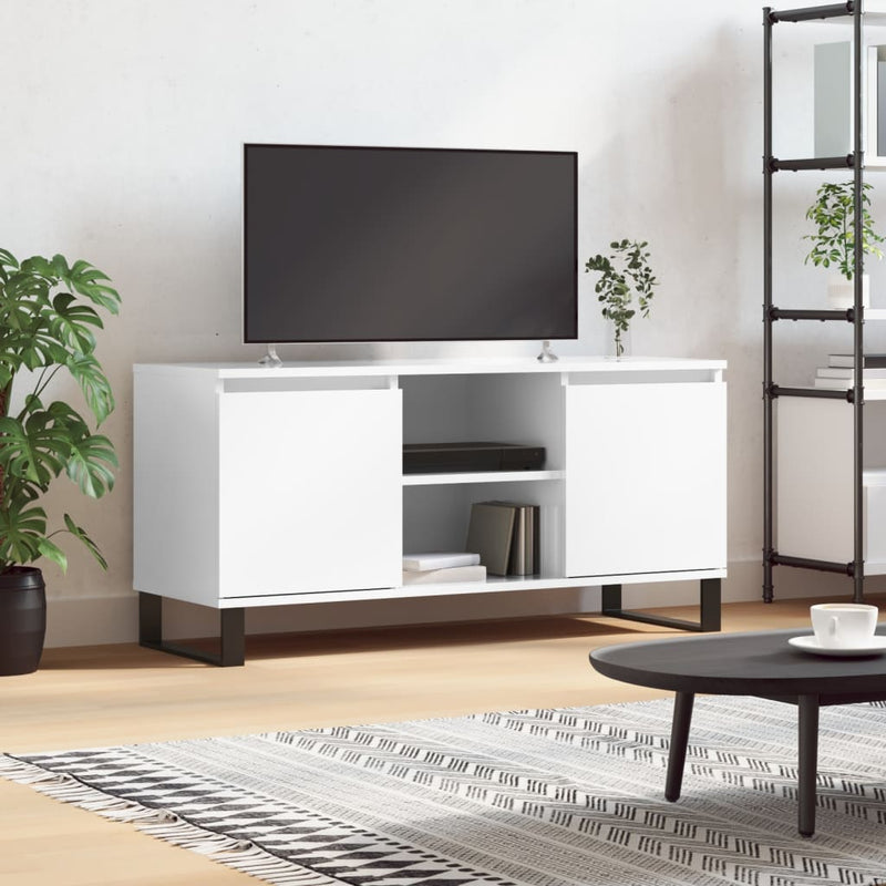 Tv-meubel 104x35x50 cm bewerkt hout hoogglans wit MeubelReus
