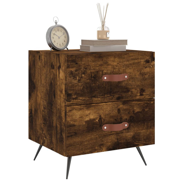 Nachtkastje 40x35x47,5 cm bewerkt hout gerookt eikenkleurig MeubelReus