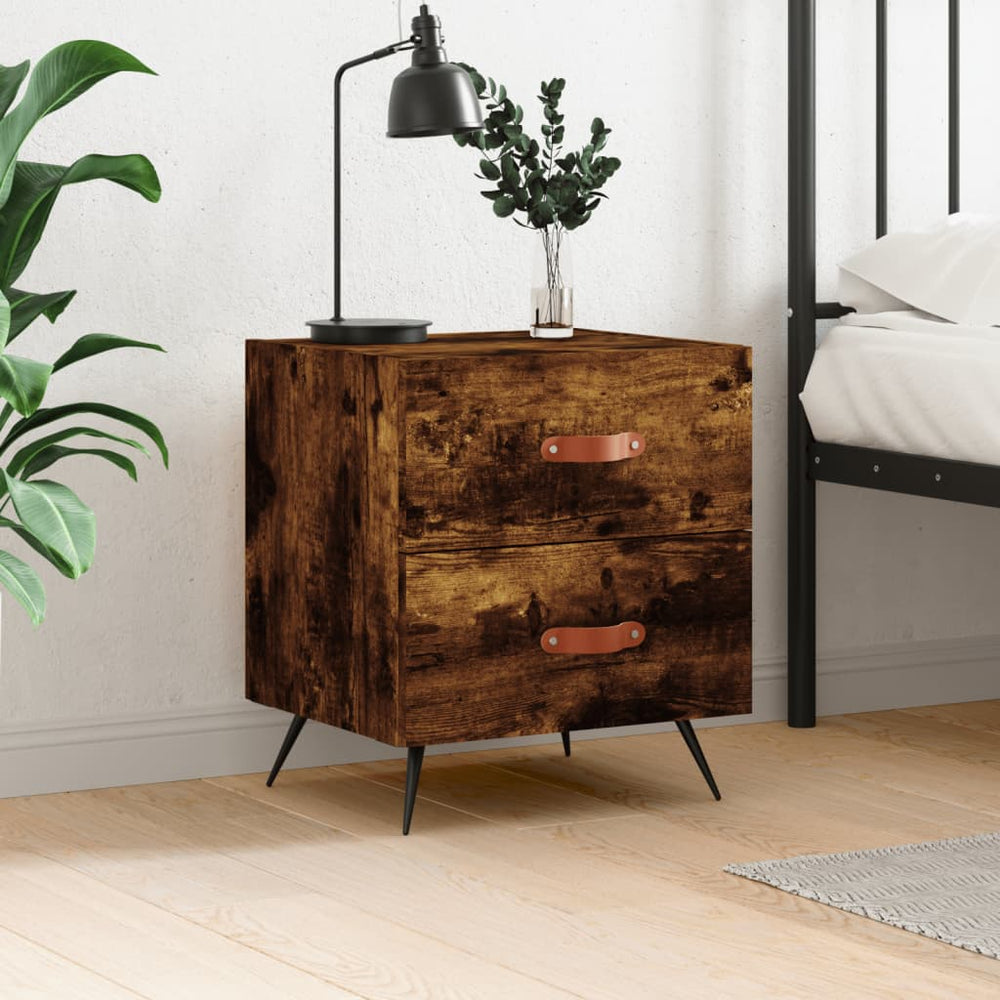 Nachtkastje 40x35x47,5 cm bewerkt hout gerookt eikenkleurig MeubelReus