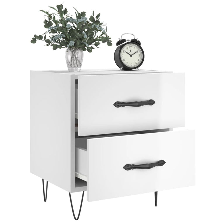 Nachtkastjes 2 st 40x35x47,5 cm bewerkt hout hoogglans wit MeubelReus