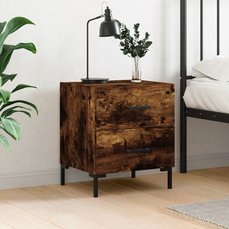 Nachtkastje 40x35x47,5 cm bewerkt hout gerookt eikenkleurig MeubelReus