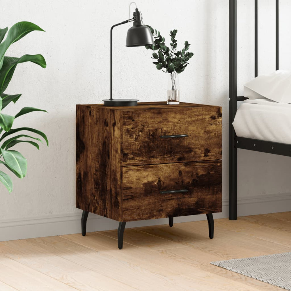 Nachtkastje 40x35x47,5 cm bewerkt hout gerookt eikenkleurig MeubelReus