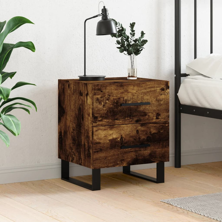 Nachtkastje 40x35x47,5 cm bewerkt hout gerookt eikenkleurig MeubelReus