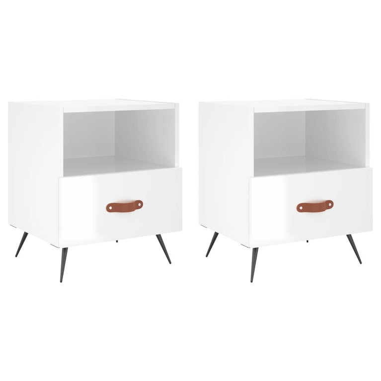 Nachtkastjes 2 st 40x35x47,5 cm bewerkt hout hoogglans wit MeubelReus