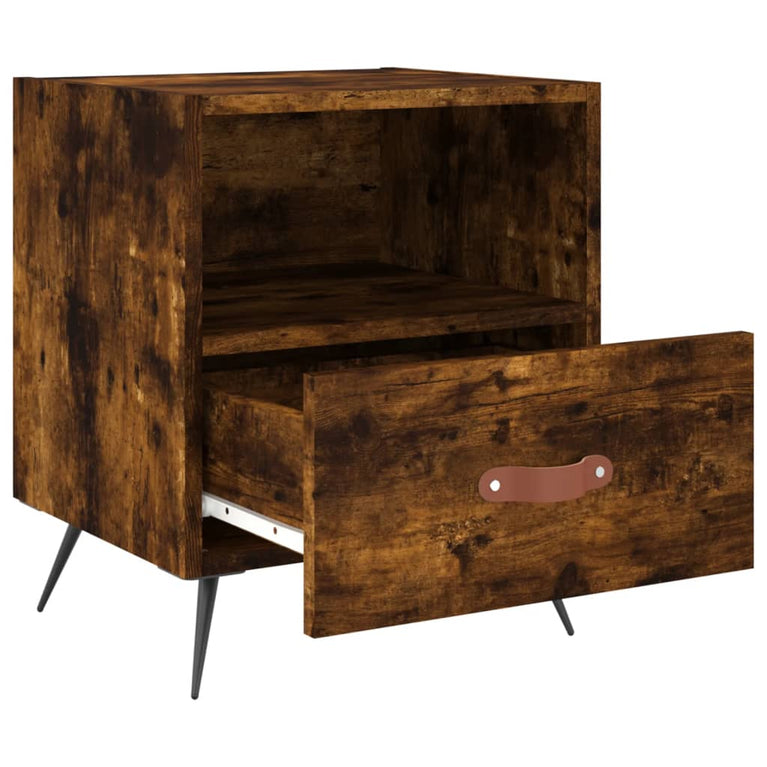 Nachtkastje 40x35x47,5 cm bewerkt hout gerookt eikenkleurig MeubelReus