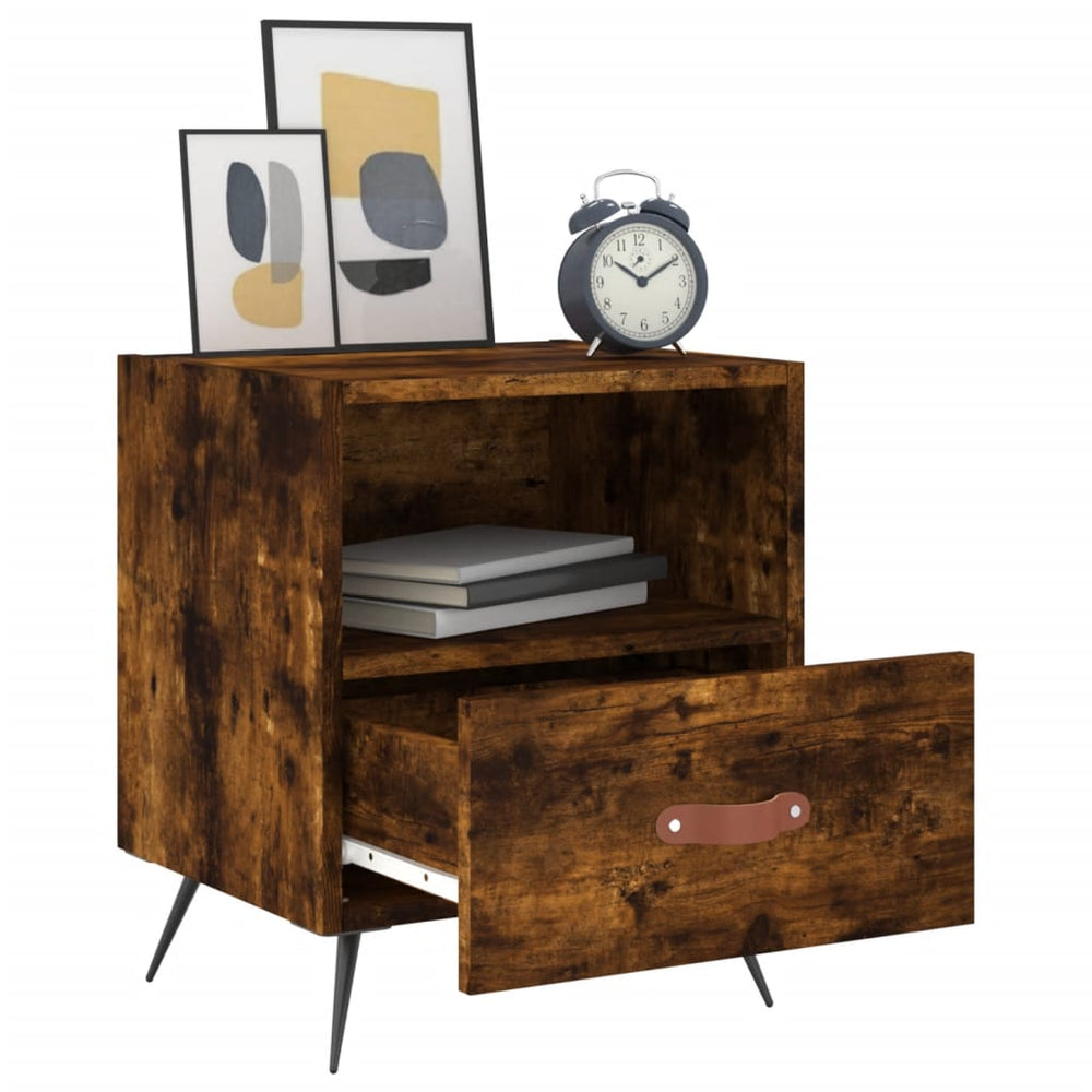 Nachtkastje 40x35x47,5 cm bewerkt hout gerookt eikenkleurig MeubelReus