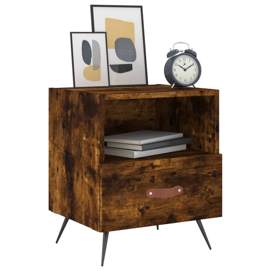 Nachtkastje 40x35x47,5 cm bewerkt hout gerookt eikenkleurig MeubelReus