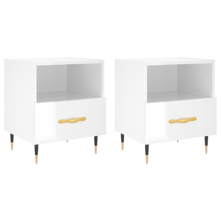 Nachtkastjes 2 st 40x35x47,5 cm bewerkt hout hoogglans wit MeubelReus