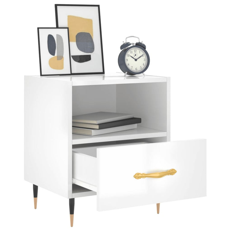 Nachtkastjes 2 st 40x35x47,5 cm bewerkt hout hoogglans wit MeubelReus