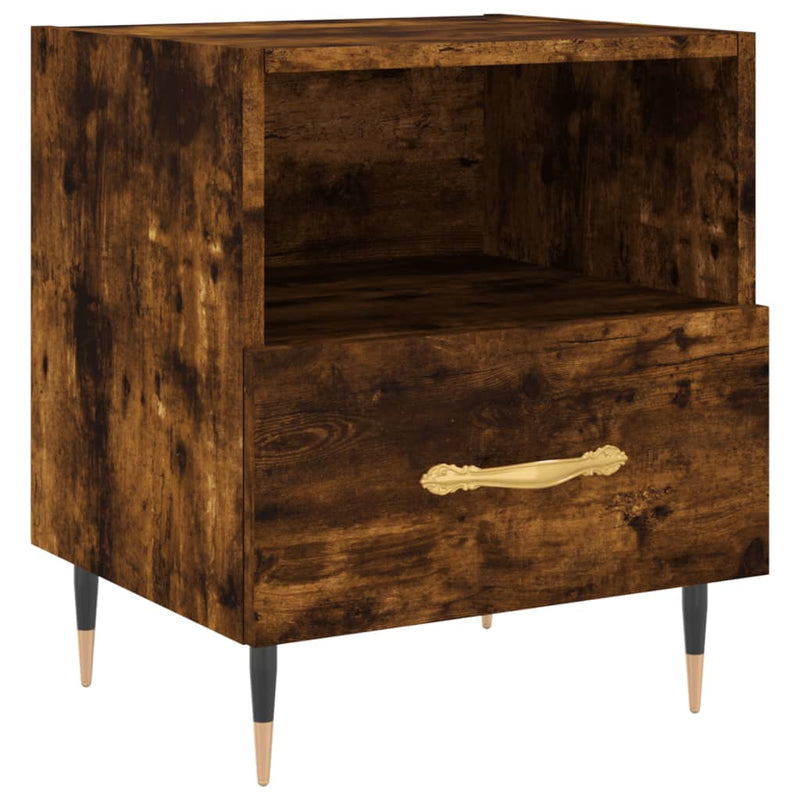Nachtkastje 40x35x47,5 cm bewerkt hout gerookt eikenkleurig MeubelReus