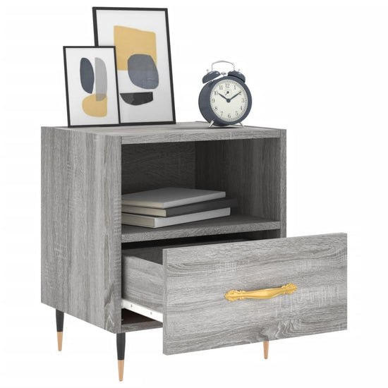 Nachtkastje 40x35x47,5 cm bewerkt hout grijs sonoma eikenkleur MeubelReus
