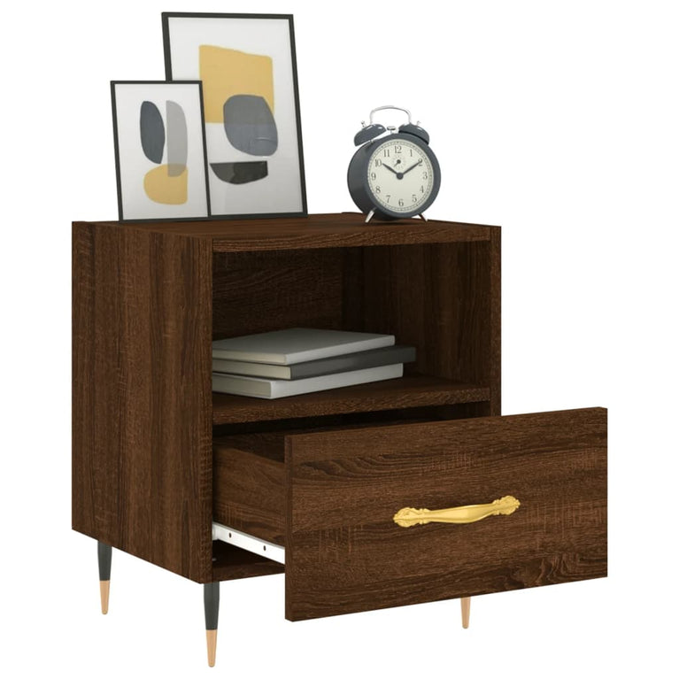 Nachtkastje 40x35x47,5 cm bewerkt hout bruin eikenkleur MeubelReus